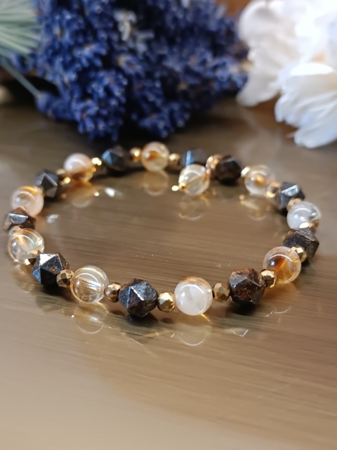 Bransoletka Golden Ground. Cytryn, bronzyt i złoty hematyt