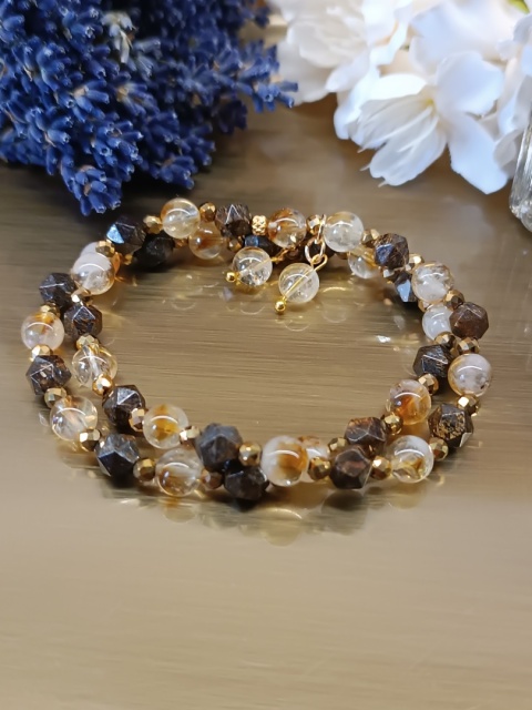 Bransoletka Golden Ground. Cytryn, bronzyt i złoty hematyt