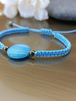 Bransoletka Makrama z Naturalnym Chalcedonem i Złotym Hematytem. Regulowana. Handmade