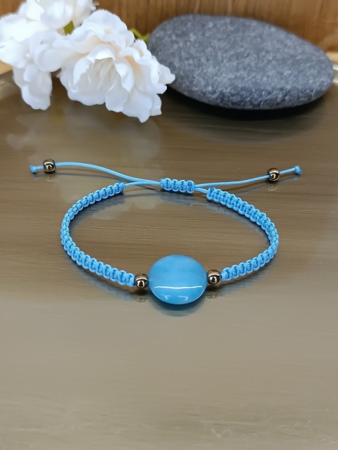 Bransoletka Makrama z Naturalnym Chalcedonem i Złotym Hematytem. Regulowana. Handmade