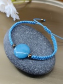 Bransoletka Makrama z Naturalnym Chalcedonem i Złotym Hematytem. Regulowana. Handmade