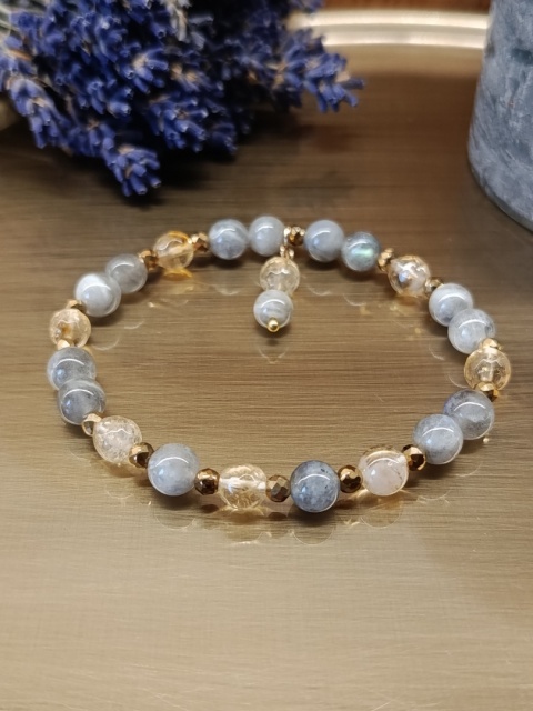 Bransoletka Moonlight Harmony. Labradoryt, cytryn i złoty hematyt