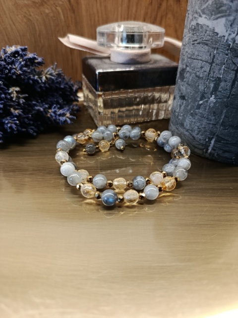 Bransoletka Moonlight Harmony. Labradoryt, cytryn i złoty hematyt