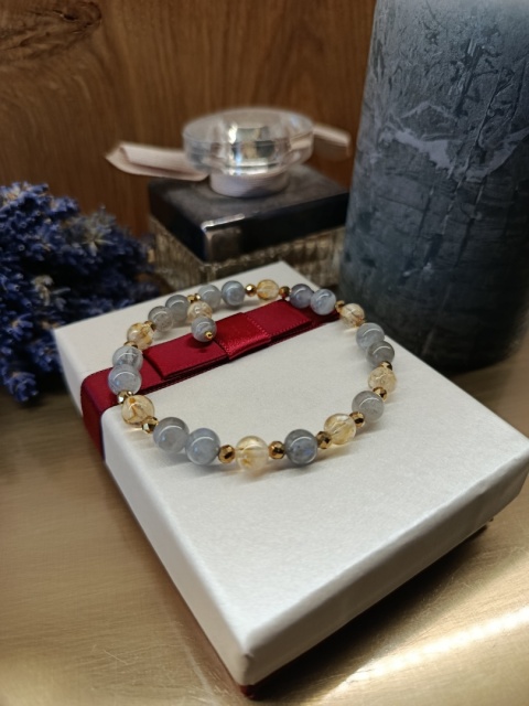 Bransoletka Moonlight Harmony. Labradoryt, cytryn i złoty hematyt