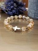 Bransoletka Różaniec . Cytryn, złoty hematyt i krzyżyk