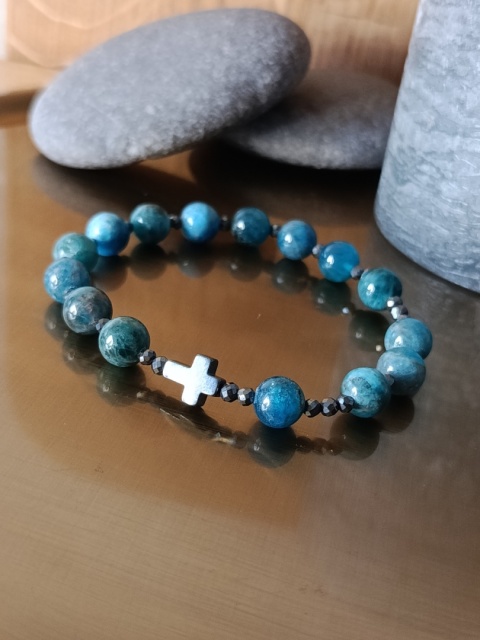 Bransoletka Różaniec na rękę . Apatyt i Hematyt