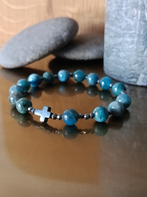Bransoletka Różaniec na rękę . Apatyt i Hematyt