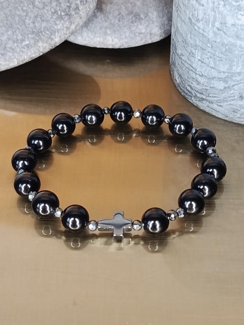 Bransoletka Różaniec na rękę . Czarny Turmalin Hematyt