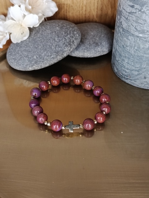 Bransoletka Różaniec na rękę . Jaspis Morski i Hematyt