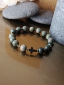 Bransoletka Różaniec na rękę . Jaspis Morski i Hematyt
