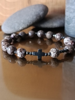 Bransoletka Różaniec na rękę . Obsydian brązowy i Hematyt