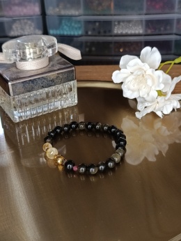 Głęboka Ochrona Bransoletka z obsydianem granatem kwarcem dymnym cytrynem i hematytem