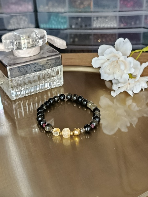 Głęboka Ochrona Bransoletka z obsydianem granatem kwarcem dymnym cytrynem i hematytem