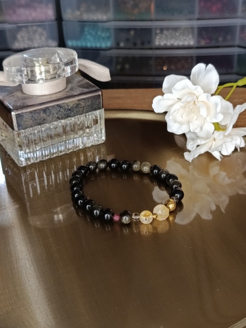 Głęboka Ochrona Bransoletka z obsydianem granatem kwarcem dymnym cytrynem i hematytem