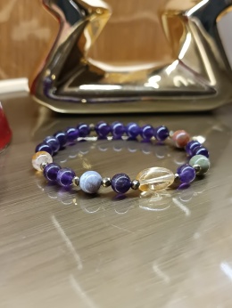 Golden Balance. Cytryn, ametyst, agat indyjski, hematyt. Bransoletka z kamieni naturalnych