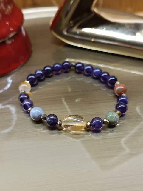 Golden Balance. Cytryn, ametyst, agat indyjski, hematyt. Bransoletka z kamieni naturalnych