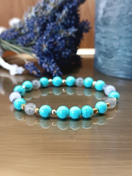Harmonia Życia. Bransoletka z turkusem, jadeitem, kamieniem księżycowym, szmaragdem i hematytem