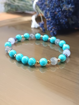 Harmonia Życia. Bransoletka z turkusem, jadeitem, kamieniem księżycowym, szmaragdem i hematytem