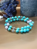 Harmonia Życia. Bransoletka z turkusem, jadeitem, kamieniem księżycowym, szmaragdem i hematytem