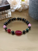 Karmazynowa Równowaga Bransoletka z czarnym turmalinem różowym turmalinem czerwonym chalcedonem malachitem i hematytem