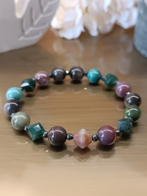 Kolory Spokoju, bransoletka z agatu indyjskiego, agatu i srebrnego hematytu