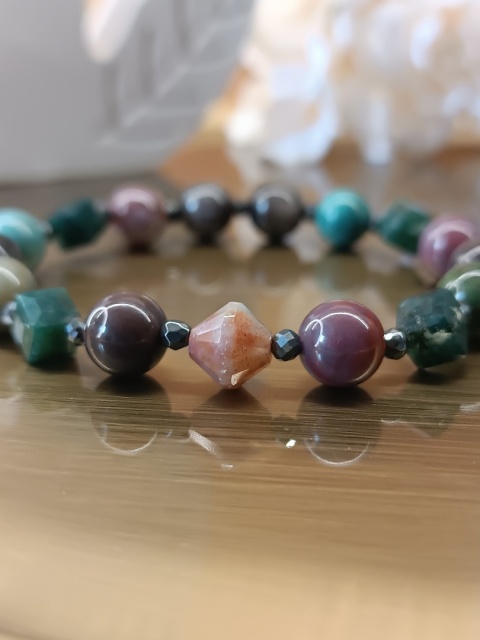 Kolory Spokoju, bransoletka z agatu indyjskiego, agatu i srebrnego hematytu