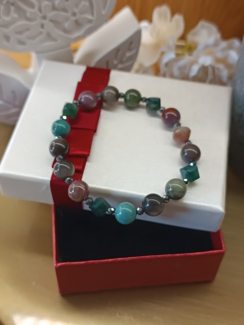 Kolory Spokoju, bransoletka z agatu indyjskiego, agatu i srebrnego hematytu