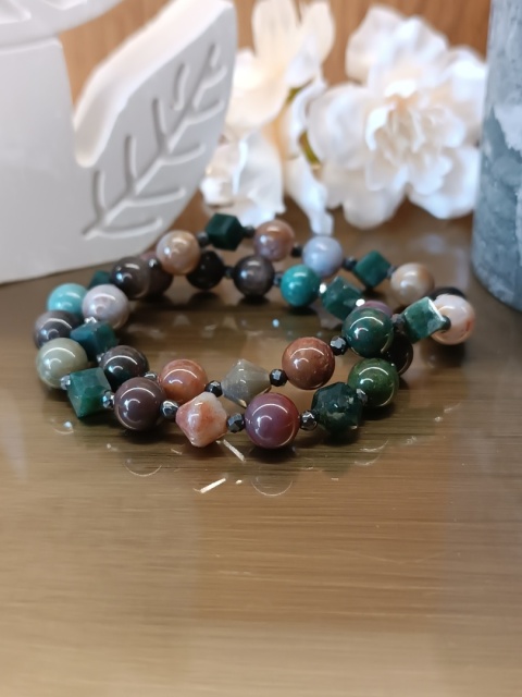 Kolory Spokoju, bransoletka z agatu indyjskiego, agatu i srebrnego hematytu