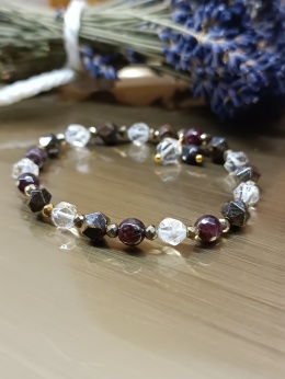 Krystaliczna Równowaga Bransoletka z bronzytem granatem kryształem górskim i hematytem