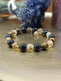 Moc Słońca. Bransoletka z tygrysim okiem, czarnym turmalinem, cytrynem i złotym hematytem