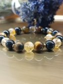 Moc Słońca. Bransoletka z tygrysim okiem, czarnym turmalinem, cytrynem i złotym hematytem