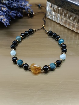 Niebieska Harmonia Bransoletka z czarnym turmalinem niebieskim turmalinem apatytem cytrynem i hematytem
