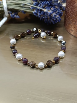 Perłowa Siła Bransoletka z bronzytem granatem perłą Majorka i hematytem