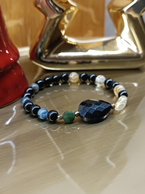 Równowaga i Klarowność. Bransoletka z czarnym turmalinem, cytrynem, agatem, apatitem i hematytem