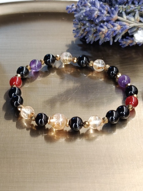 Słoneczna Ochrona Bransoletka z czarnym turmalinem cytrynem agatem karneolem ametystem i hematytem