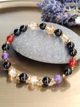 Słoneczna Ochrona Bransoletka z czarnym turmalinem cytrynem agatem karneolem ametystem i hematytem