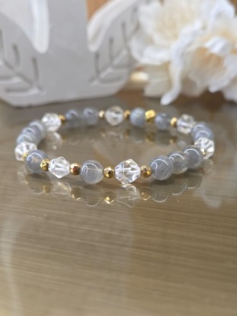 Światło Intuicji. Bransoletka z kamieniem księżycowym, kryształem górskim i hematytem