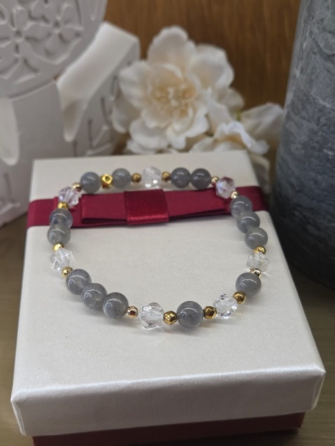 Światło Intuicji. Bransoletka z kamieniem księżycowym, kryształem górskim i hematytem