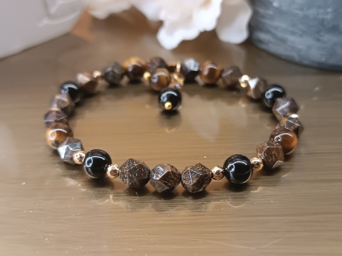 Uziemienie i Moc, bransoletka z bronzytem, turmalinem i tygrysim okiem