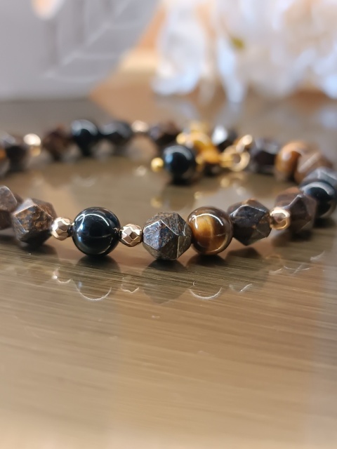 Uziemienie i Moc, bransoletka z bronzytem, turmalinem i tygrysim okiem
