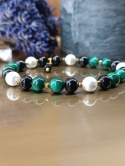 Zielona Harmonia. Bransoletka z malachitem, turmalinem, perłą majorka i hematytem
