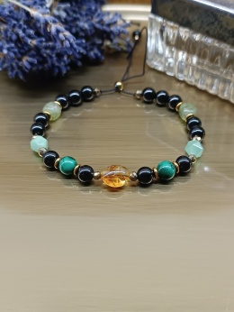Zielona Ochrona Bransoletka z czarnym turmalinem malachitem zielonym turmalinem cytrynem i hematytem