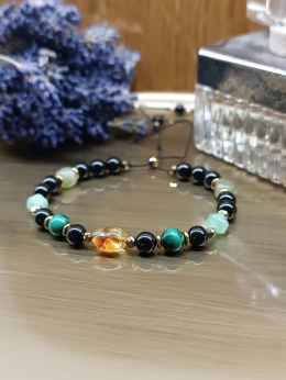 Zielona Ochrona Bransoletka z czarnym turmalinem malachitem zielonym turmalinem cytrynem i hematytem