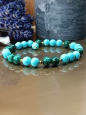 Zielono turkusowa Harmonia. Bransoletka z malachitu, turkusu i złotego hematytu
