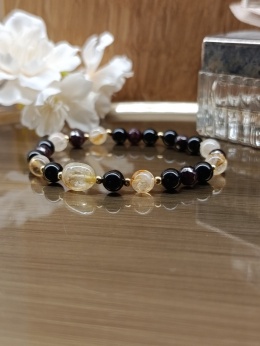 Złota Ochrona Bransoletka z czarnym turmalinem cytrynem i granatem. Srebro AG 925 pozłacane