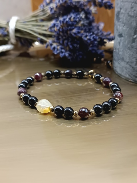 Złota Stabilność Bransoletka z czarnym turmalinem cytrynem granatem i hematytem