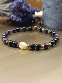 Złota Stabilność Bransoletka z czarnym turmalinem cytrynem granatem i hematytem